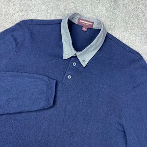 Johnston‎ & Murphy Sweater Mens Large Blue Silk Alpaca Long Sleeve Polo Pullover